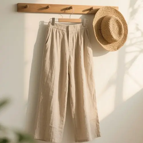 透氣亞麻闊腿褲